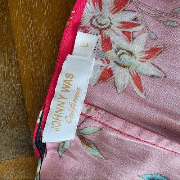 Johnny‎ Was pink bird print button front maxi dress cover up size L - Picture 9 of 9